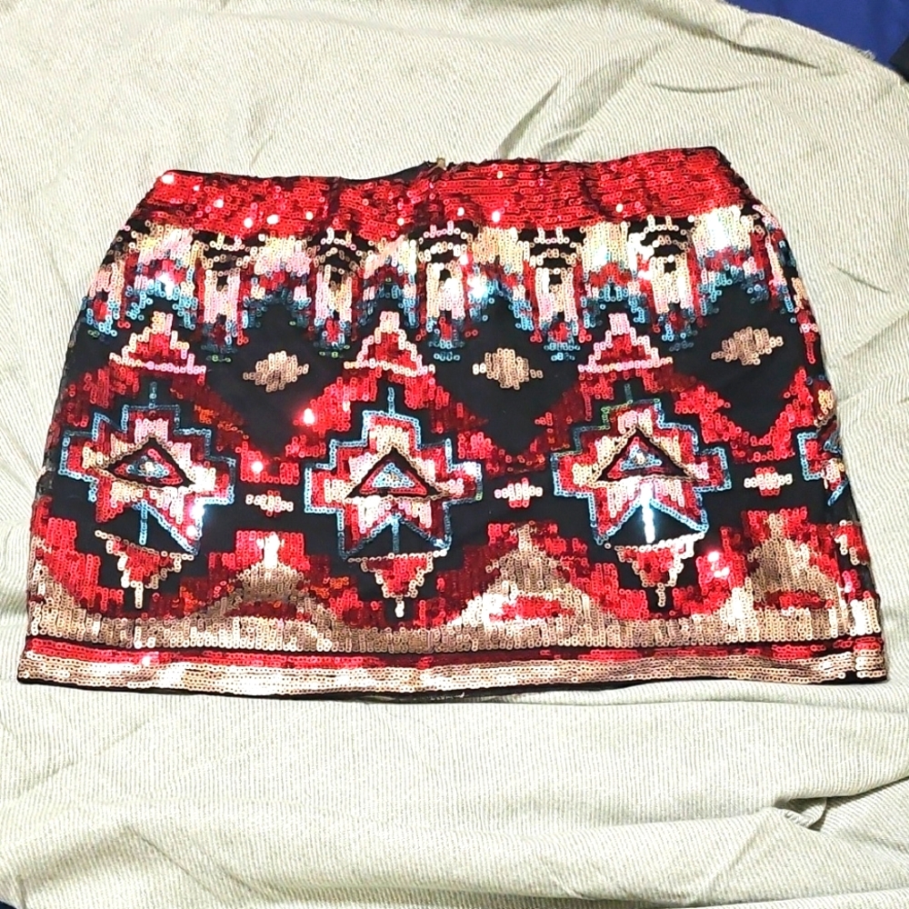 Marineblu Sequin Embellished Red and Black Skirt